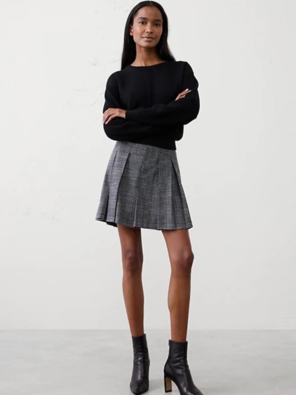 Banana Republic Blue Gray Plaid Pleated Mini Skirt Size 12